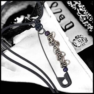 5 For $25💫Punk Rocker Black Safety Pin Chain Pendant Necklace